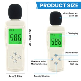 Dezibel Meter, AS804 Sound Level Meter, dB Meter Device Calibrated with LCD Screen, Sound Level Meter with Recording A-Weighted, Range 30-130dB, MAX/MIN (White, Improved)