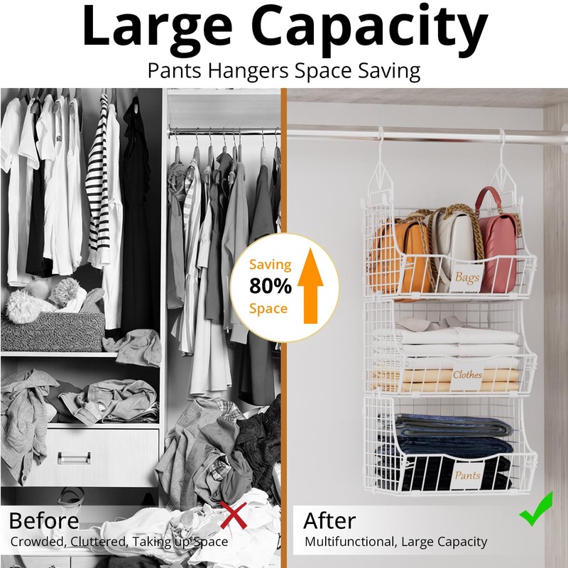 Poerlve Hanging Closet Organizers and Storage, 2 Tier Closet Shelf