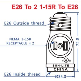 YCSSSD Light Socket to Plug Adapter, 2 Outlet Light Socket Adapter, Standard E26 Base Light Bulb to 2-Prong Outlet Plug Splitter Converter for Garage Porch CCTV Camera, 2 Pack, White