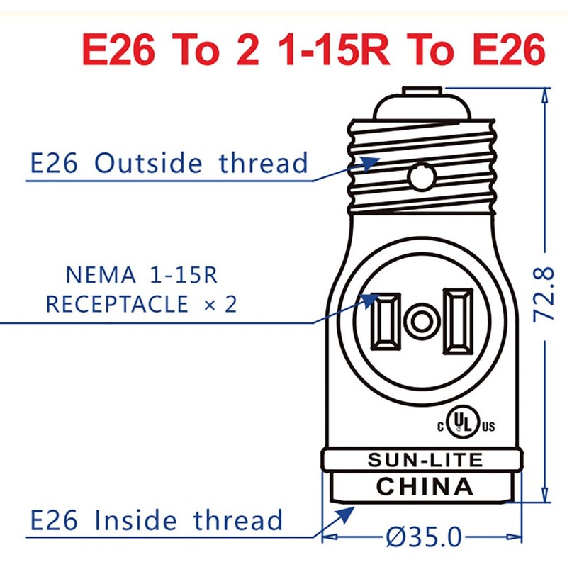 YCSSSD Light Socket to Plug Adapter, 2 Outlet Light Socket