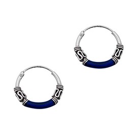 Sterling Silver Bali Design Color Coated 14mm Hoop Earrings, Navy