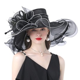 XINCHIA Ladies Flower Fascinator Hat Feather Church Pillbox Hat Wedding Bridal Cocktail Tea Party Fancy Dress Bowler Hat Elegant Wide Brim Sun Hat Mesh Travel Beach Headpiece Headwear Black