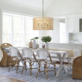 LamQee 17.2 Inch Farmhouse Rattan Chandeliers for Dining Room, 4 Lights Boho Chandelier Light Fixture with Bamboo Wicker Shade, Large Rattan Pendant Lights Hanging Lighting Kitchen Island Entryway