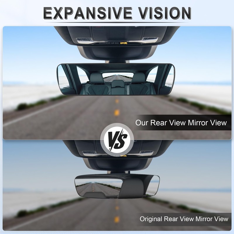 LivTee Rear View Mirror, Universal 9.5' (241mm) Wide Angle Panoramic
