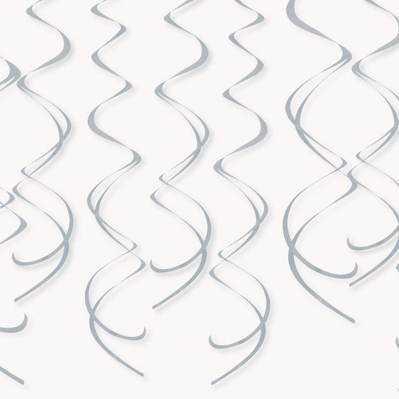 Solid Silver Plastic Hanging Swirl Decorations - 26'', Pack of
