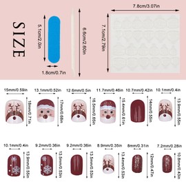 NICENEEDED 24PCS Christmas Press on Nails, Santa Claus False Nails Red Artificial Nail, Full Cover Acrylic Nail Stick on Nails for Women DIY Manicure Art Decorations