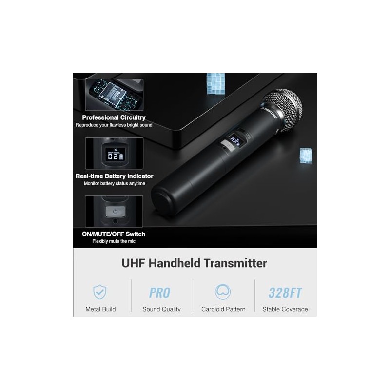 Phenyx Pro Sistema de Micrófono Inalámbrico UHF Dual PTU-71-1H1B