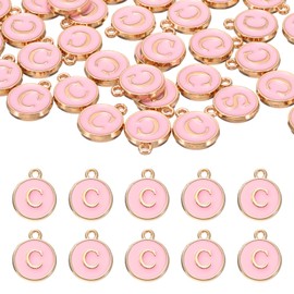sourcing map 52pcs Letter Charm, Enamel Letter Pendants, Alphabet C Pendants Double Sided Beads Charm for DIY Bracelet Necklace Pendants Earring Jewelry, Pink