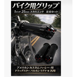 Motorcycle Grip 1 inch 25mm Skull End Grip American Custom Grip for Harley Handles, Skulls, Dragsters, Vulcans, Etc (Black (BK))
