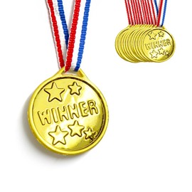 G4GADGET Set of 24 Gold Plastic Winner Medals Necklaces Sports Day Awards Star Classroom kids awards