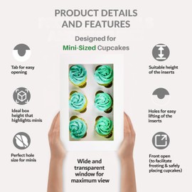 Ala Merchandise (12-Pack – White Mini Cupcake Favor Boxes with Windows and Inserts, Designed to Hold 6 Mini Cupcakes, Muffins, or Pastries – Bulk Pack of 12 Boxes.