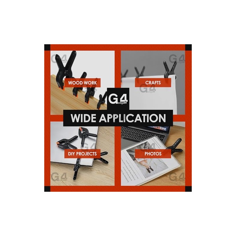 G4GADGET Pack of 4X 3.5 Inch Plastic Spring Clamps -