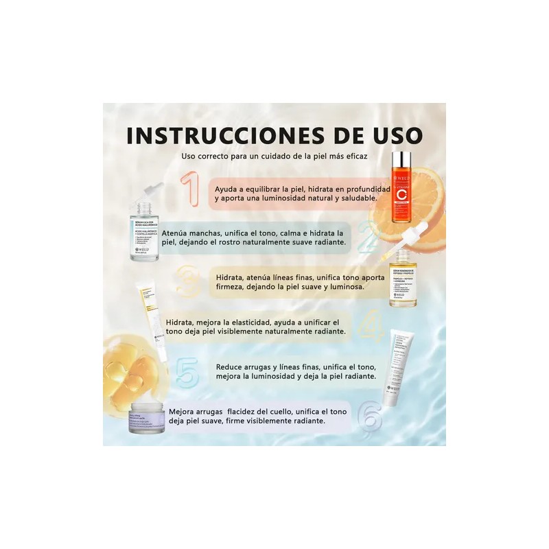 Weud Skincare Antiedad Firmeza Hidratante Rostro Cuello 6pzs