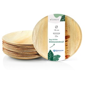Wiseware Palm Leaf Plates - Pack of 25 Disposable Plates Round Diameter 18 cm - Biodegradable Palm Leaf Tableware - Compostable Party Tableware - Organic Disposable Tableware