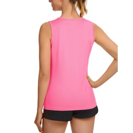 TACVASEN Womens Sleeveless Running Athletic Shirts Sun Protection Workout Tank Tops UPF 80+ Yoga Gym Sport Tank Top Rose Red L