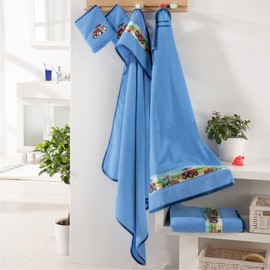 Erwin Müller Children's Hooded Terry Towel, Wash Mitt, light blue, 100x100 cm