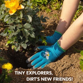 Vgo... 3 Pairs of Children's Gardening Gloves Age 3-9 Natural Latex Grip Breathable Gardening & DIY Safety Gloves, Machine Washable for Outdoor Play (3 Pairs, Size XXXS, Blue, RB6013-KID)