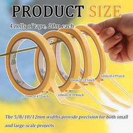 YzmrBdqc 4 Rolls Painting Tape, Decorators Tape with 5/8/10/12mm Widths Low Tack Masking Tape for Painting, Writing & DIY Projects