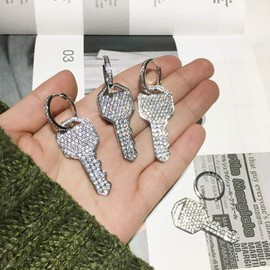 Fashion Earrings, Youngy Shiny Full Rhinestone Crystal Key Charm Dangle Hoop Earrings Women Girlfriend
