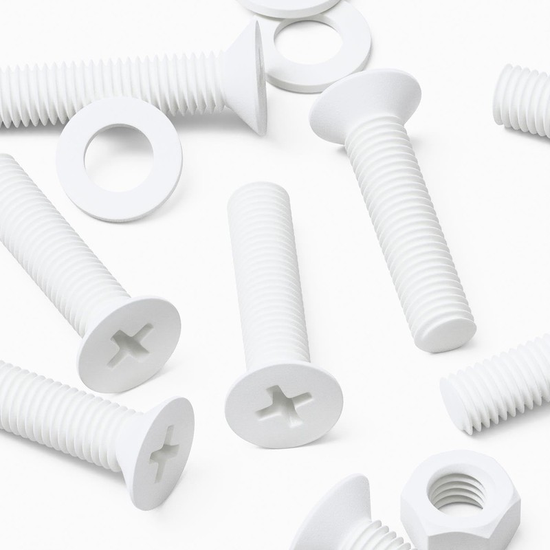 20 x White Countersunk Screws Polypropylene (PP) Plastic Nuts and