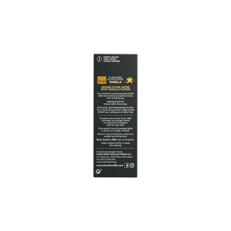 Dimello Vanilla Flavoured Ground Coffee, 250g - Luxurious Filter Blend