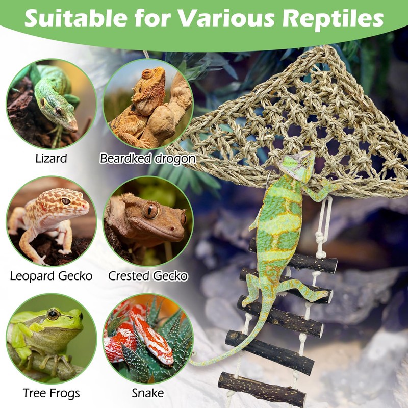 BNOSDM Reptile Hammock Reptile Wooden Ladder Bridge Bearded Dragon Hammock