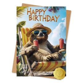 Vielucks Cosy Sloth Birthday Card with Envelope and Sticker, Funny Birthday Card Woman Man Beautiful Birthday Cards Birthday Card for Women Girlfriend Greetings Card Birthday Card