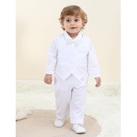 A&J DESIGN Baptism Outfits for Boys, Infant Christening Suit Set, White, 3-6 Months