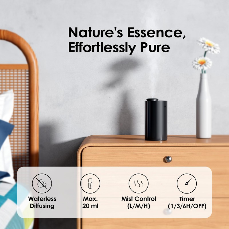 Airversa AN6 Waterless Essential Oil Diffuser Starter Kit, Black