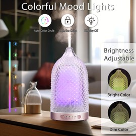 WENPHONE 7 Colors Glass Diffuser, 200ML Essential Oil Diffuser, Ultrasonic Aromatherapy Diffuser with Timer, Auto-Off Protection, Cool Mist Aroma Diffuser for Home, Office,Yoga (Rose Gold)