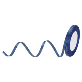 MECCANIXITY 1/4 Inch 25 Yard Wide Satin Ribbon with Gold Edges Border Grosgrain Fabric Ribbon for Gift Wrapping Wedding Bouquet, Navy Blue