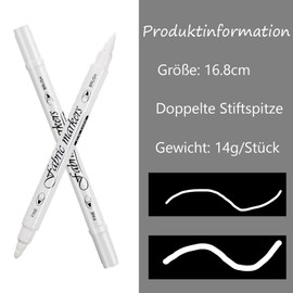 Nurila 2 Stück Weiß Textilstifte Waschmaschinenfest, Stoffmalstifte Waschfest, Doppelkopf Textilmarker, Stoffstifte Waschmaschinenfest für T-Shirts, Hut, Segeltuchschuhe, Einkaufstasche