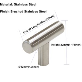 goldenwarm Modern Furniture Knobs, Bar Handle, Stainless Steel, Silver, Single Hole for Door, LS201BSS, Modern Cupboard Handles, Pack of 20