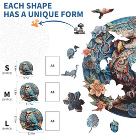 Blumuze Wooden Puzzle Adult 344 Pieces, Wise Owl Wooden Puzzle, Unique Animal Shape Puzzle Pieces, Puzzle Made of Animal Pieces, Puzzle Wooden Adult with Wooden Gift Box (L-34.2 x 33.2 cm)