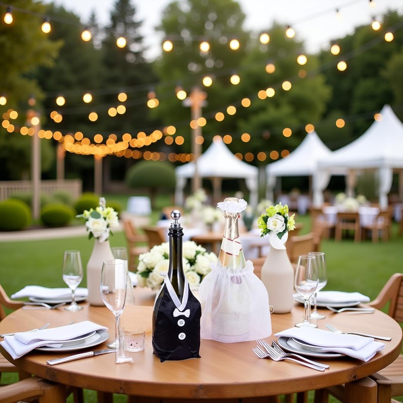 aoukoslt Wedding Wine Bottle Cover Set - Elegant Bride and