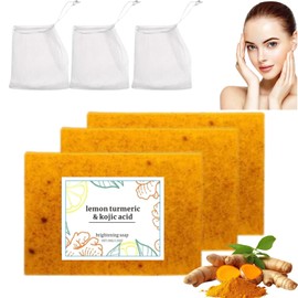 3PCS Turmeric Soap,Lemon Turmeric Kojic Soaps, Natural Handmade Soap, Bar For Face And Body Moisturizing Deep Cleansing, For Women & Men