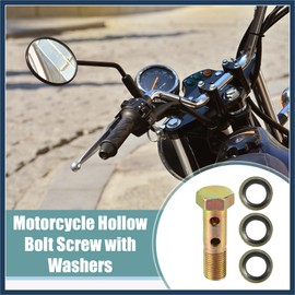 VekAuto Universal M10x1 38mm Length Motorcycle 6 Hole Hollow Bolt Screws with Washers Set Brake Hollow Screws Metric Thread Bronze Tone - Pack of 8 Auto Accessories