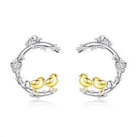 Chicken Stud Earrings 925 Sterling Silver Hen Animal Mother's Day Jewelry for Women Mom