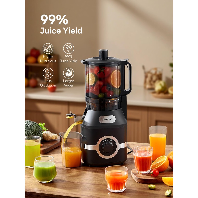 Reemix Juicer Machine with Large Feed Chute, Slow Masticating juicer