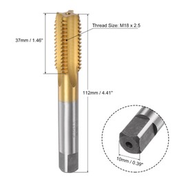 QUARKZMAN Straight Flute Spigot M18 x 2.5 Metric Left Handed Titanium Coated M35 Cobalt High Speed Steel Machine Tap Screw Thread Milling