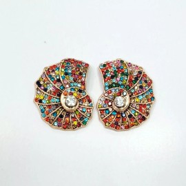 Fashion Jewelry E0522 Boho Multi Color Rhinestones Deco Shell Conch Shape Stud Style Earrings