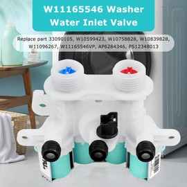W11096267 W11165546 Water Inlet Valve fit for Maytag Bravo XL Whirlpool Kenmore Washer Parts 33090105 W10758828 PS12348013 W11090105 W11266618 MVWB765F MVWB855DW3 11096267 WTW8500 LUXRILIX