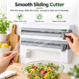 Kitchen Wrap Dispenser & Cutter for Cling Film and Foil – Multipurpose Tissue & Towel Holder for Kitchen Organization