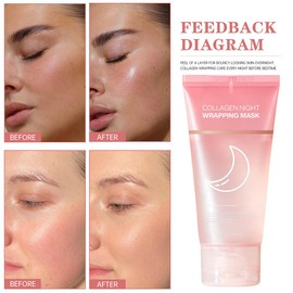 Collagen Night Wrapping Mask, Collagen Peel-Off Face Mask Overnight, Reduces Sagging, Plumper Skin, Deep Moisture & Skin Rejuvenation, Reduces Wrinkles & Improves Skin Elasticity, 75ml / 2.53 fl. Oz