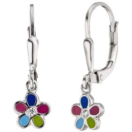 Jobo Children's Earrings Flower 925 Sterling Silver 2 Zirconia Earrings Children's Earrings, Silver, Cubic Zirconia