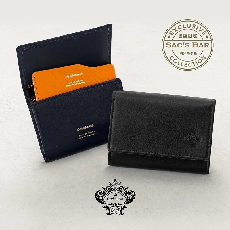 Orobianco Men's Business Card Holder, Cowhide Leather, Genuine Leather, Black