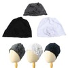 Women Turban Flower Cap Balck White and Gray Pure Color