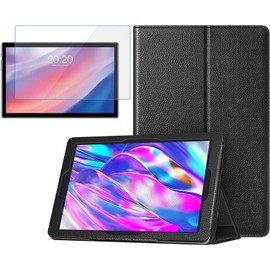 8Wireless Screen Protector and Case for Onn 7 Inch Core Tablet (2026 Model), PU Protective Folio Cover Case and Tempered Glass Screen Protector (Black)