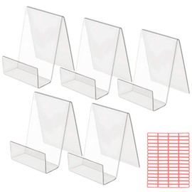 DWTECH 5 Pcs Sign Holder Stand -Transparent Clear Acrylic Stand for Coffee Shop Bookstore Restaurant for Brochure Book Phone Leaflet Menu Poster Magazine Table Sign Display Stand Tag