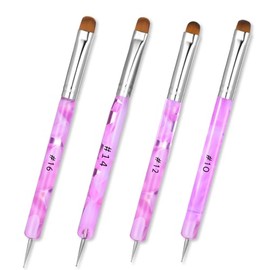 4 piezas de pincel acrílico de gel francés para arte de uñas, pincel de dos vías para arte de uñas con puntos, herramienta de manicura profesional par